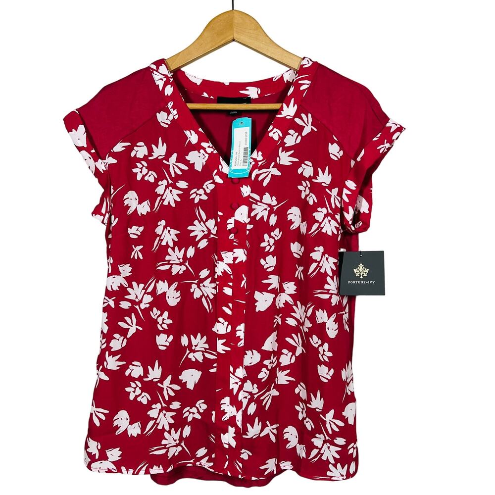 NEW! Fortune + Ivy x Stitchfix Helina Mixed MAterial Blouse Top Casual Tunic - S